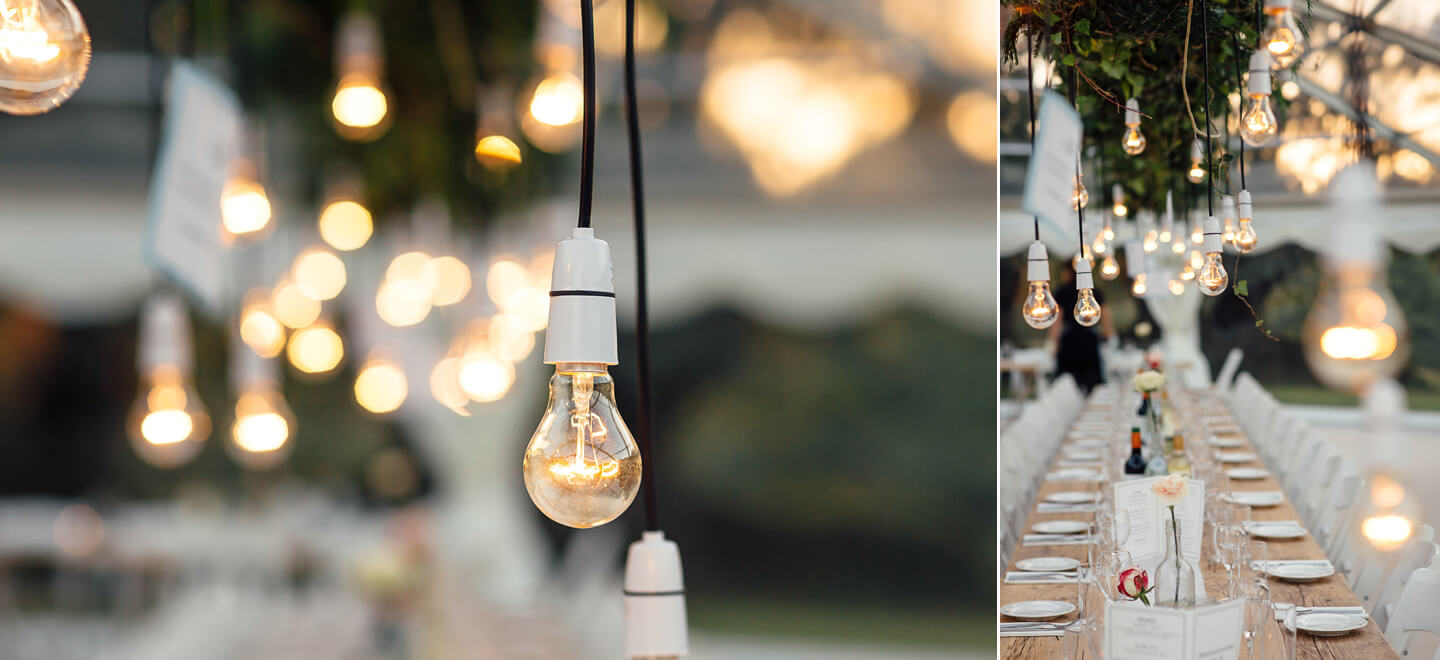 Hanging Light Bulbs at Kilminorth Cottages DIY Wedding Venue Cornwall Gay Wedding Guide 9