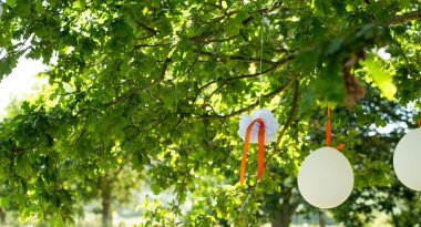 Hanging Flowers And Balloons For Decor At The Lesbian Wedding Of Isabelle And Susie Copyright Jennifer Bedlow Photography Via The Gay Wedding Guide 3 5 380X205