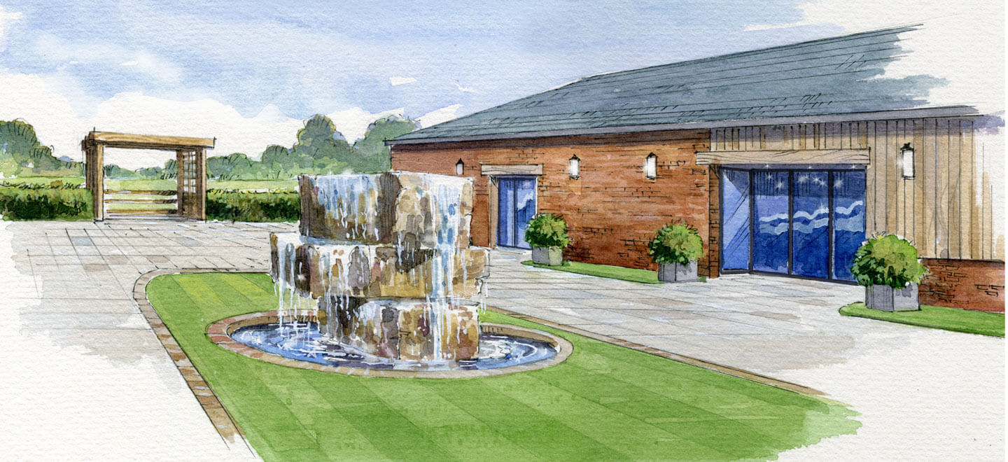 Illustration of exterior of Woodstock Weddings and Events a barn wedding venue in York via the Gay Wedding Guide 9