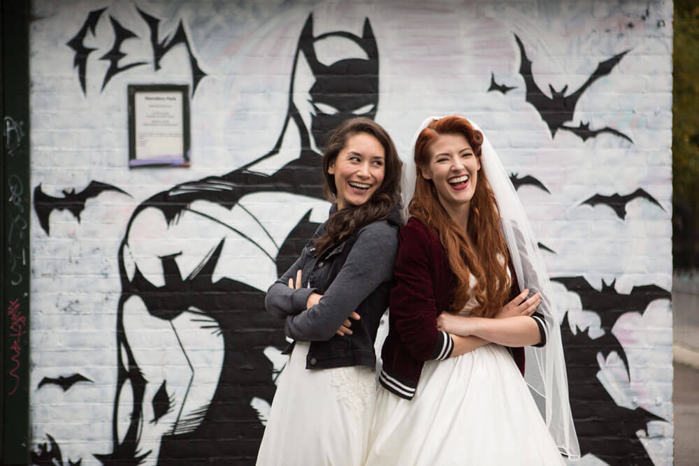 Jessie and Claudia by batman graffitti for their Lesbian Wedding Shoot image copyright Rachel Movitz Weddings via the Gay Wedding Guide 1 5