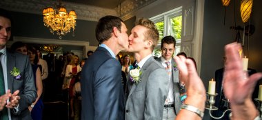 Kenny And Richard Kiss After Vows By James Tracey Gay Wedding Photography Via The Gay Wedding Guide 6 380X174