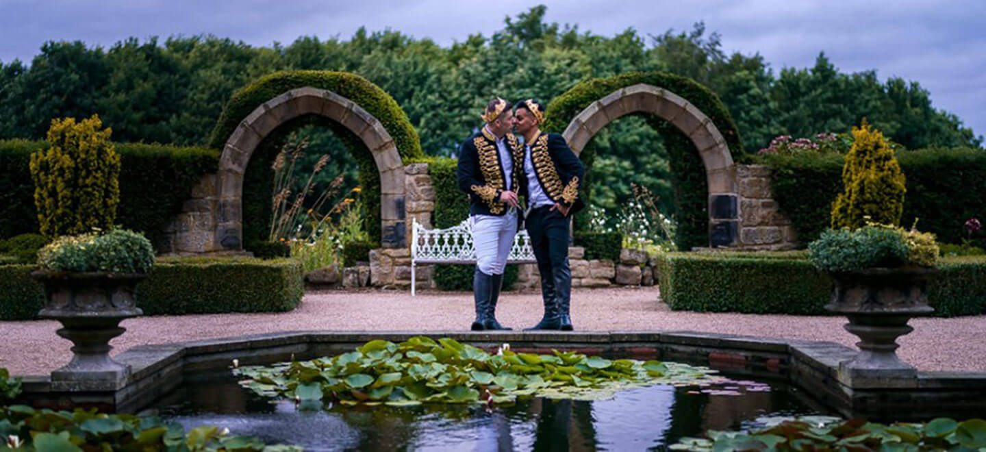 Kings kiss Gay Wedding at Allerton Castle wedding venue yorkshire gay wedding guide 9