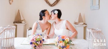 Kissing Lesbian Couple At Beach Weddings Bournemouth Gay Wedding Guide Image Copyright Anna Morgan Photography 9 380X174