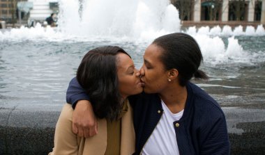Kissing By The Weir Allison And Naomi Engagement Shoot Copyright Hazel Buckley Photography Via The Gay Wedding Guide 3 4 380X223