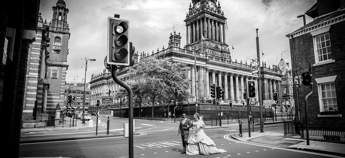 Lesbian bride crossing road photograph by Paul Walker Photographer Gay Wedding Guide 6