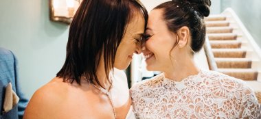 Lesbian Brides In Wedding Dress By Lisa Lyons Bridal Lesbian Weddings Gay Wedding Guide 6 380X174