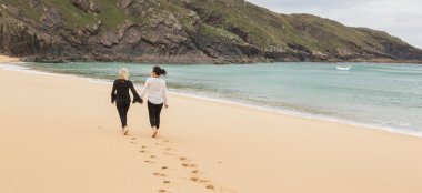Lesbian Engagement Shoot Walking Hand In Hand Along Beach Photo Copyright Michael Love Lesbian Wedding Photographer Ireland 6 380X174