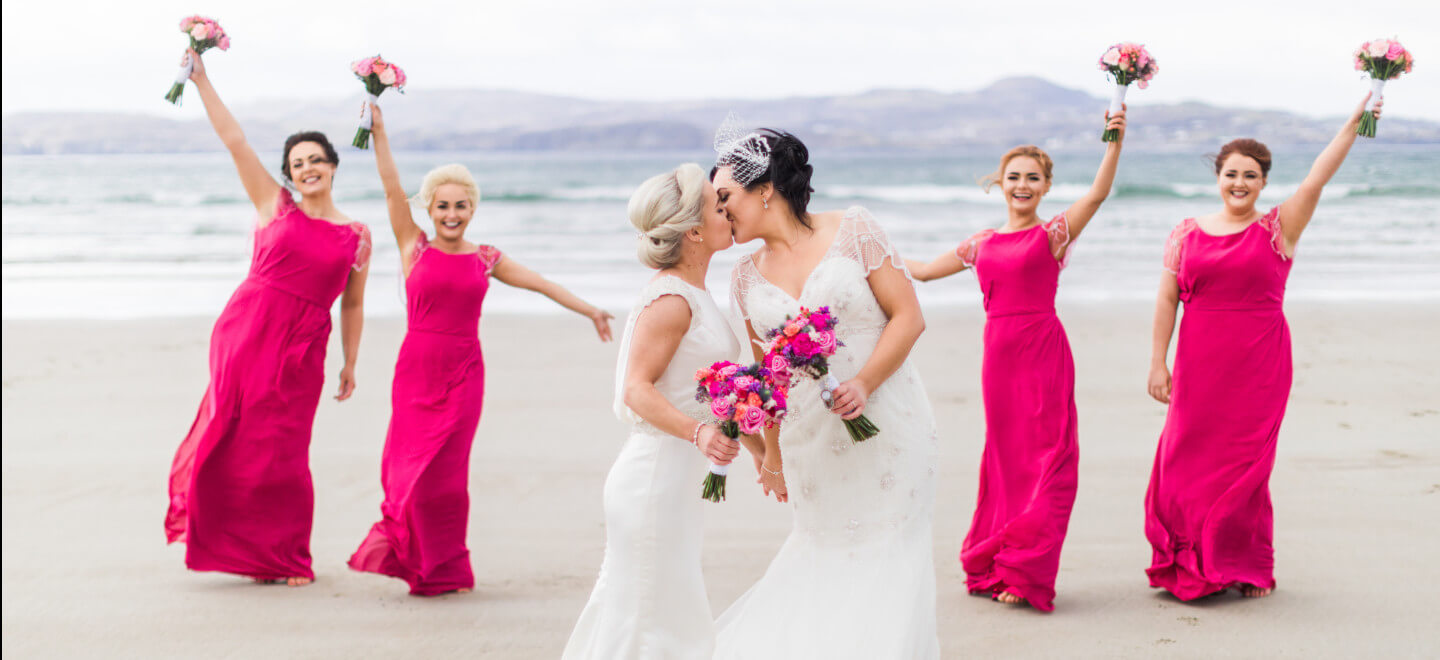 Lesbian wedding beach with bridesmaids photo copyright Michael Love lesbian wedding photographer Ireland 6