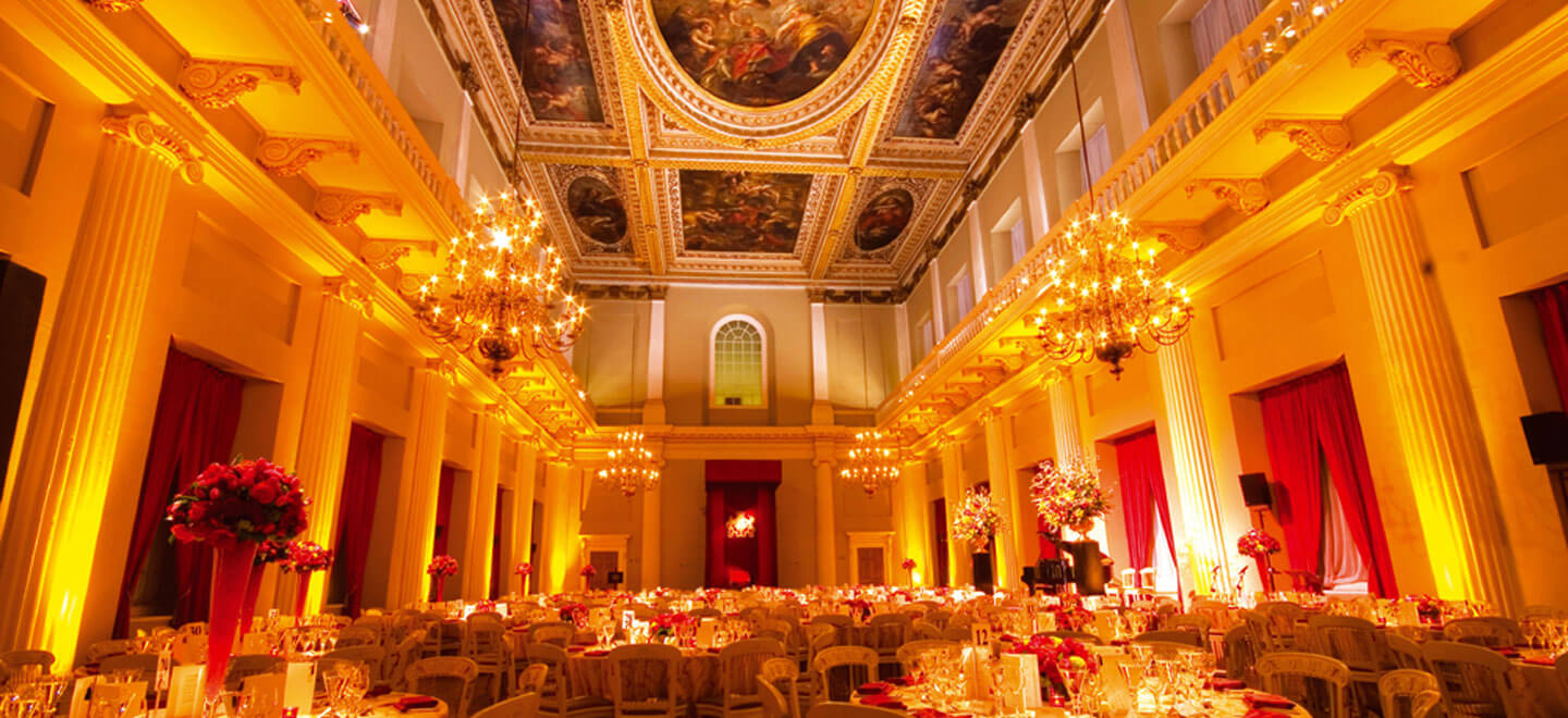 Lit Ceiling view at Banqueting House palace wedding venue via the gay wedding guide 9