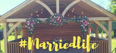 Married Life Banner With Flowers At Balmer Lawn Gay Wedding Venue Brockenhurst Via The Gay Wedding Guide 9 380X174