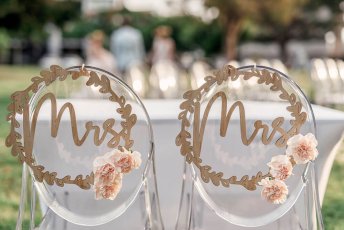 Megan And Fiona Mrs And Mrs Chair Wreaths At Their Lesbian Wedding Australia Shoot Via Brisbane City Celebrants Elysia And The Gay Wedding Guide 8 344X230