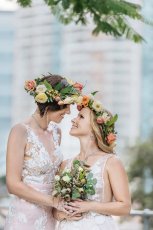Megan And Fiona Look At Each Other At Their Lesbian Wedding Australia Shoot Via Brisbane City Celebrants Elysia And The Gay Wedding Guide 6 153X230