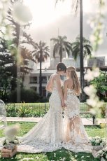 Megan And Fiona With Brisbane Skyline At Their Lesbian Wedding Australia Shoot Via Brisbane City Celebrants Elysia And The Gay Wedding Guide 8 153X230
