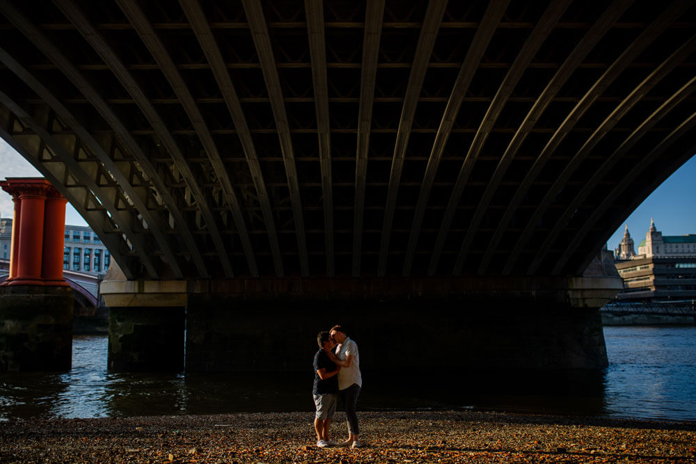 Neill Iggy kiss during Gay Engagement shoot on London Southbank image by Engagement Chapter via Gay Wedding Guide 1 4