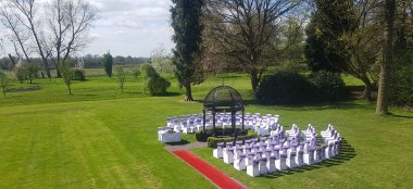 Outdoor Ceremony Layout At Haughton Hall Shropshire Wedding Venue Gay Wedding Guide 9 380X174