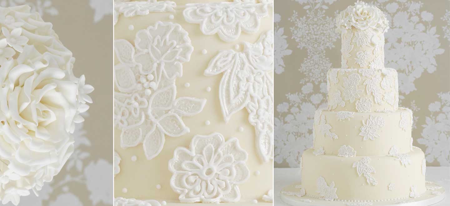 Peggy Porschen white lace wedding cake via the gay wedding guide 6
