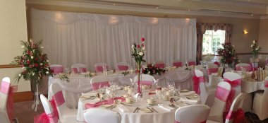Pink Wedding Dinner Layout At Windmill Village Hotel A Civil Wedding Location Birmingham The Gay Wedding Guide 9 380X174