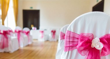 Pink Ribbon On Chair Cover At Vince And Georges Pink Wedding Berkshire Photographed By Gay Wedding Photographer Benjamin Stuart Photography 3 5 380X204