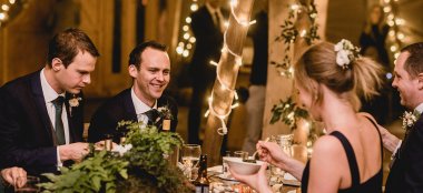 Reception Dining At Outdoor Wedding Devon Country House Wedding Venue Dartington Hall Via Gay Wedding Guide 9 380X174