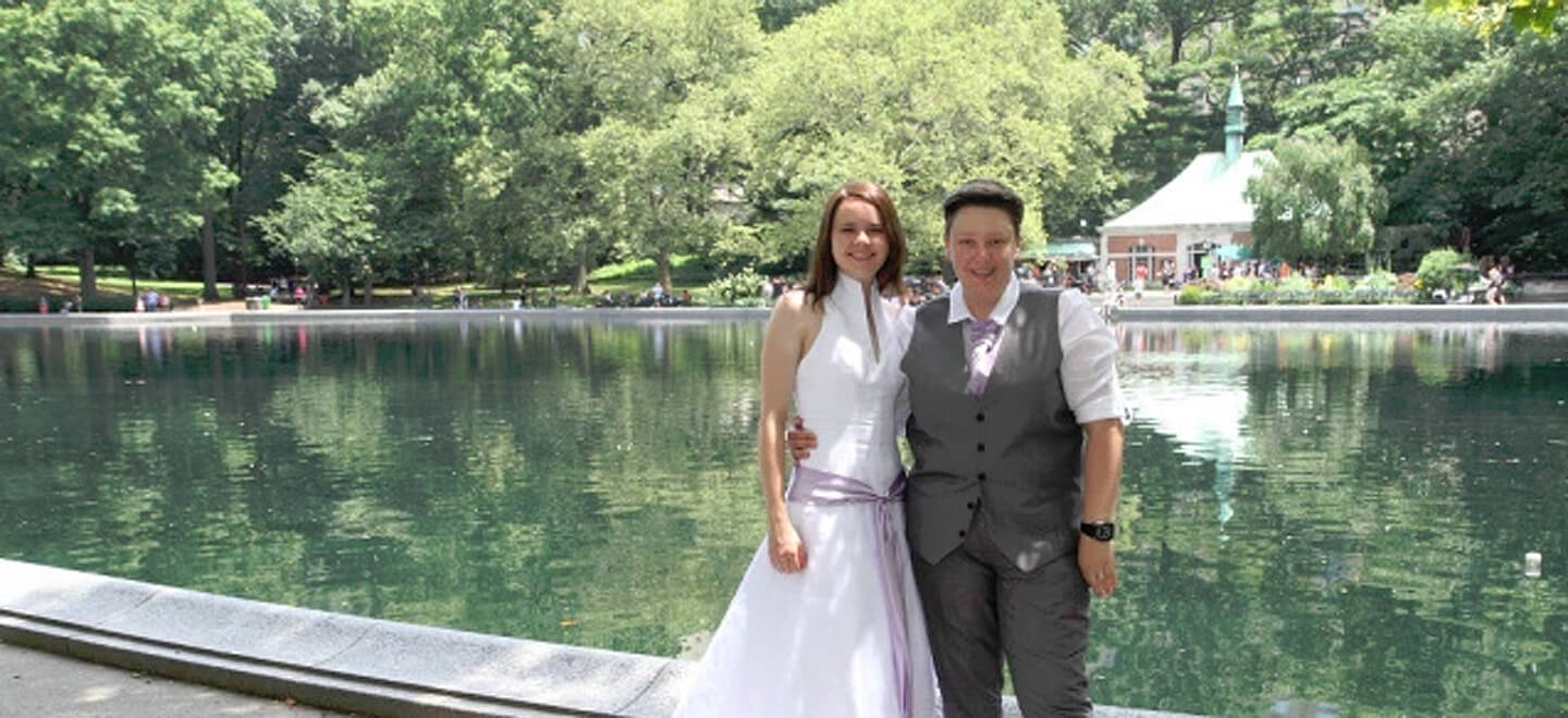 Rhiannon and Danielle wed in central park by lake wedding planner via the gay wedding guide 3 5