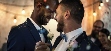 Same Sex Grooms Dancing At Newbury Racecourse Unique Wedding Venue Gay Wedding Guide 9 380X174