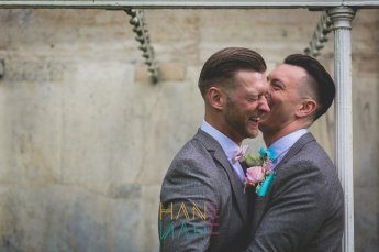 Scott And Guy Laughing At Their Real Gay Wedding Image Copyright Hannah Hall Photography Via The Gay Wedding Guide 3 5 345X229