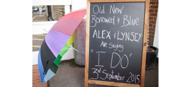 Sign At Lesbian Wedding Somerset Photographer And Copyright Ragdoll Photography 3 5 380X174