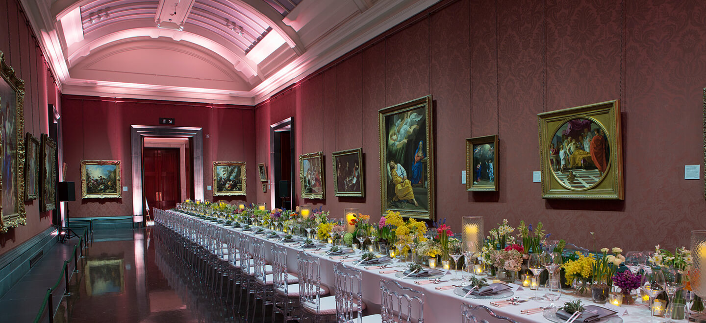 Spring wedding breakfast layout at the National Gallery wedding venue central London gay wedding Guide 9