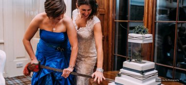 Stacey And Claire Cut Their Lesbian Wedding Cake At Drumtochty Castle Wedding Venue Scotland Image By Burfly Photography 9 380X174