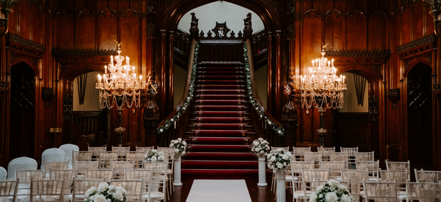 Staircase ceremony at Allerton Castle wedding venue yorkshire gay wedding guide 9
