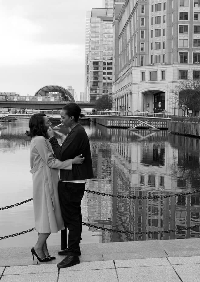 Standing by river Allison and Naomi engagement shoot copyright Hazel Buckley Photography via The Gay Wedding Guide 3 4