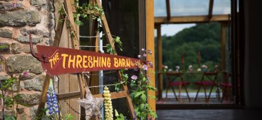 Threshing Barn Sign At Hayne Barn Wedding Venue Devon Gay Wedding Guide 9 380X174