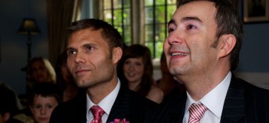 Two Grooms Holding Hands Gay Wedding Rings Image By Tony Hall Gay Wedding Photographer Derby 6 380X174