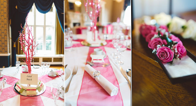 Vince and Georges pink themed wedding Easthampstead Park Berkshire featured on the gay wedding guide 3 5