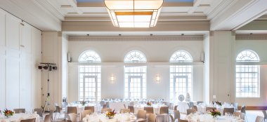 Wedding Breakfast In The Assembly Hall At Hackney Town Hall Art Deco Wedding Venue London Via Gay Wedding Guide 9 380X174