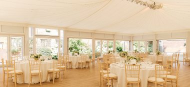 Wedding Breakfast Layout At Unique Wedding Venue London Fulham Palace Wedding Gay Wedding Guide 9 380X174