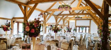 Wedding Dinner Layout Inside Sandhole Oak Barn Wedding Venue Cheshire Gay Wedding Guide Image By Adamrileyphotography 9 380X174