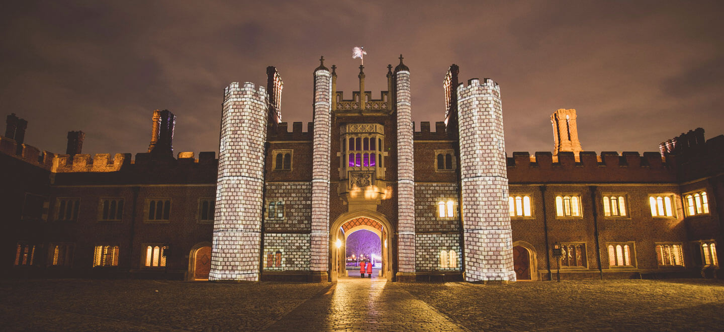 West Gatehouse with projection mapping at Hampton Court Palace unique royal wedding venue surrey gay palace wedding guide 9