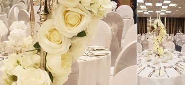 White Rose Centrepeice At Daresbury Park Country House Wedding Venue Warrington Gay Wedding Guide 9 380X174