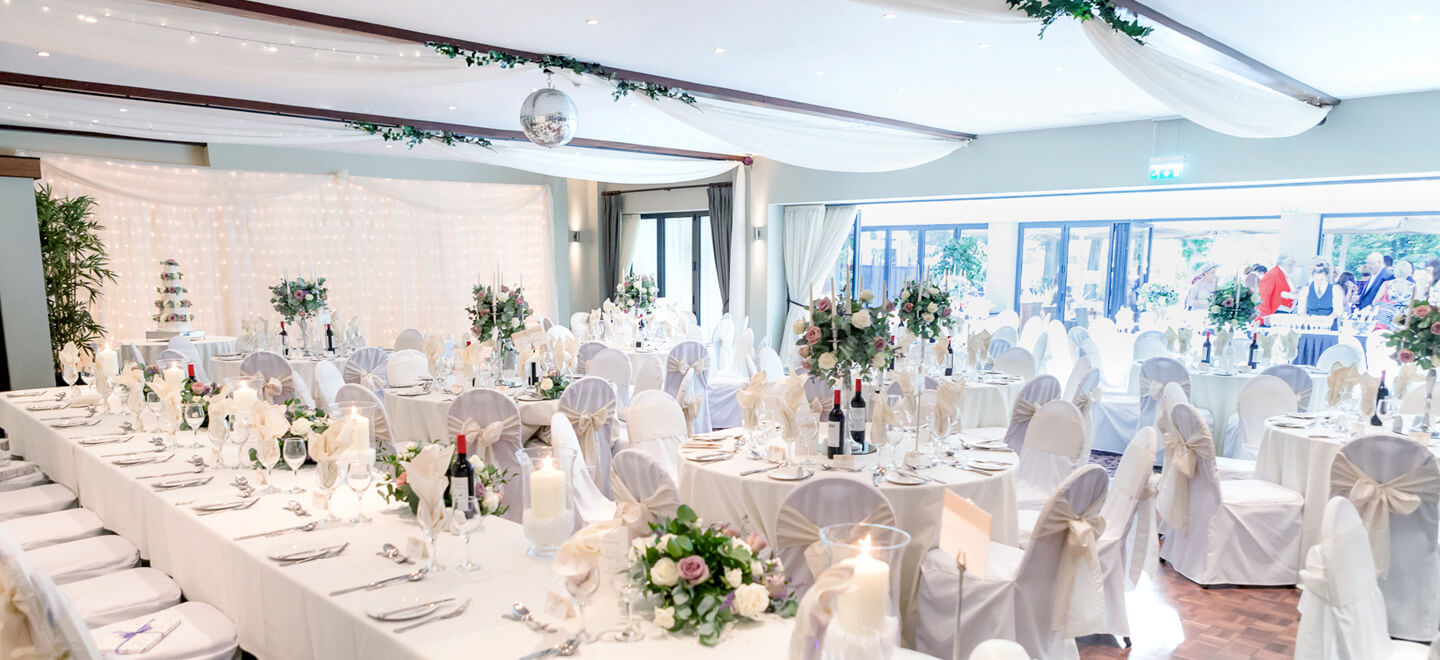 White wedding theme breakfast at Wickwoods Country House and Spa West Sussex wedding venue gay wedding guide 9