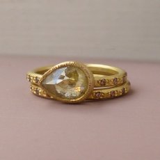 Willa Ethical Engagement Ring And Noor Wedding Band Made With A Green 1 Carat Rose Cut Diamond Chocolate Diamonds And 18Ct Yellow Fairtrade Gold 230X230