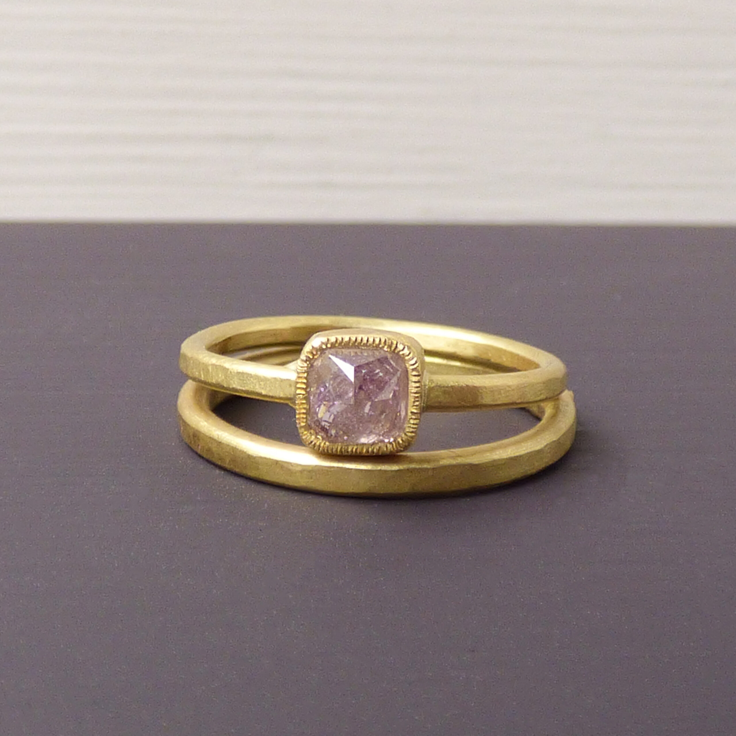 Zola pink diamond ethical engagement ring with charly ethical wedding band