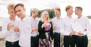 Anton And Denis Collage After Ceremony In Maribo City Denmark Photo By Natallia Dunai Via Gay Wedding Guide 1 5 380X198