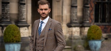 Blue Tweed Wedding Suit Whitfield Ward Gay Lesbian Wedding Suit Hire Tailor Cheshire Gay Wedding Guide 6 380X174