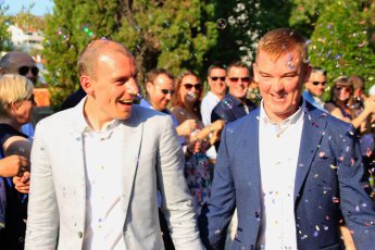 Bubbles And Confetti At Nick And Toms Real Gay Wedding Croatia Via The Gay Wedding Guide 1 5 345X230