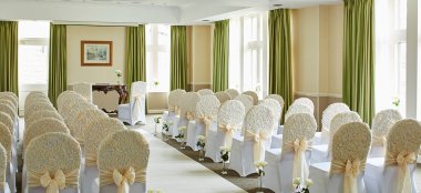 Ceremony Layout At Hollins Hall Country House Wedding Venue Bradford Gay Wedding Guide 9 380X174