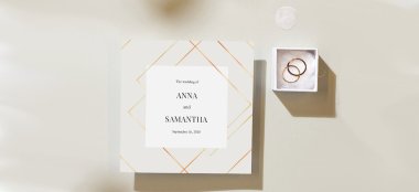 Cream And Gold Lesbian Wedding Invitations By Optimalprint Cheap Wedding Stationery Gay Wedding Guide 6 380X174