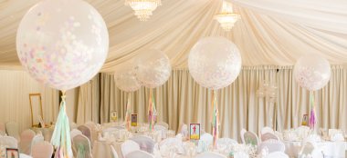 Cream Wedding Theme With Big Confetti Balloons At Fennes Gay Wedding Venue In Essex 9 380X174