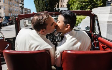 Derrick And Michael Kissing In The Car At Their Gay Wedding 5 368X229