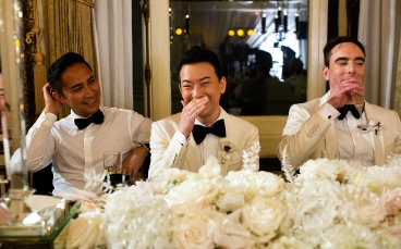 Derrick Laughing With Michael At Their Wedding Table Party 3 5 368X229